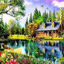 Схема вышивки «домик у озера»