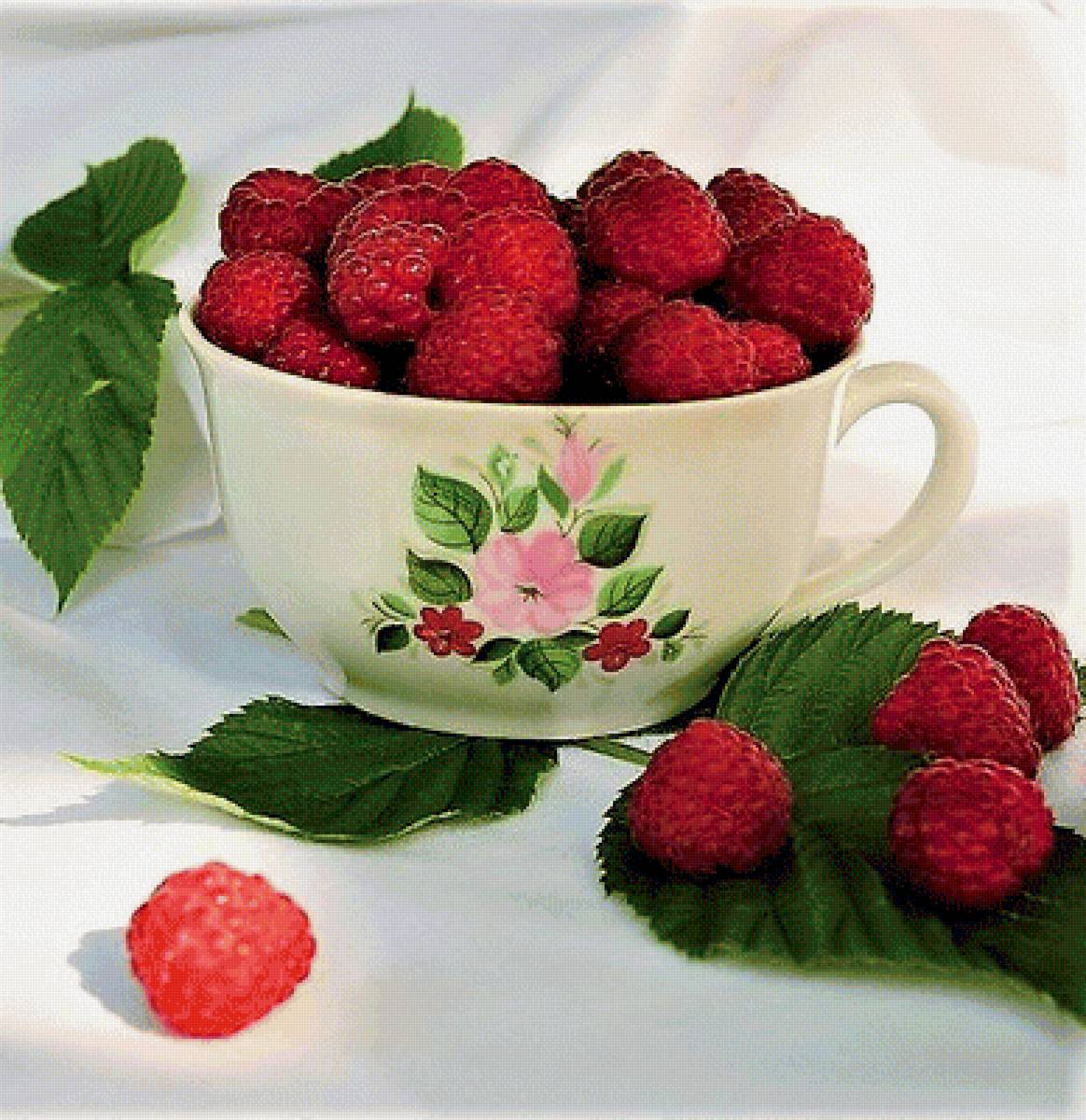 малина в чашке - плоды, фото - предпросмотр