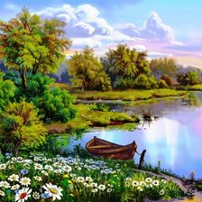 Схема вышивки «ромашки у реки»