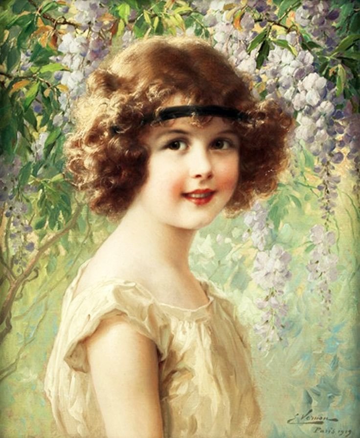 Девочка в сиреневом саду - дети, эмиль вернон, ретро дети - оригинал