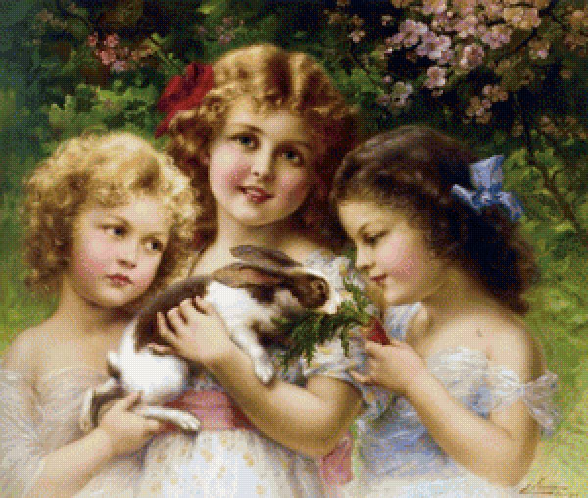 Девочки с кроликом - ретро дети, эмиль вернон, дети - предпросмотр