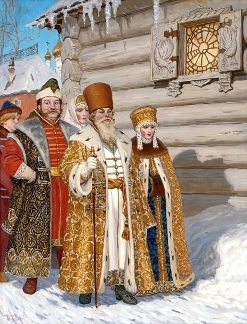 На прогулке - живопись, люди, зима - оригинал