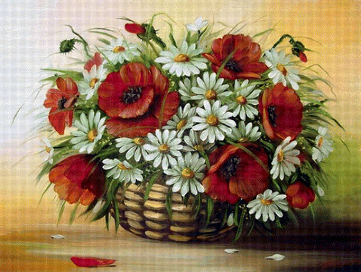 маки и ромашки - цветы. акварель - предпросмотр