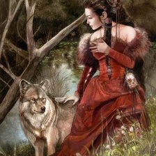 Схема вышивки «девушка и волк»