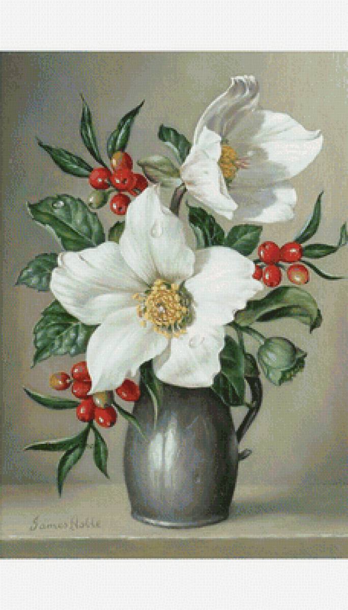 Цветы в кувшине - ягоды, цветы, белые цветы - предпросмотр