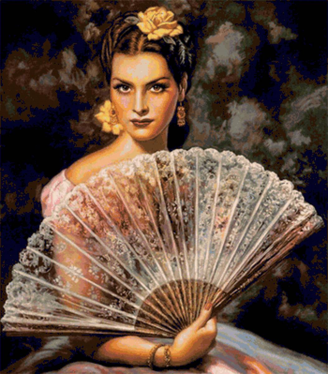 Lady with fan - beautiful, fan, lady - предпросмотр