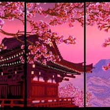 Схема вышивки «Пагода в сакуре»