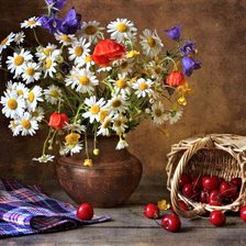 Схема вышивки «ромашки и вишня»