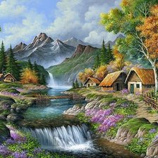 Схема вышивки «Деревушка в горах»