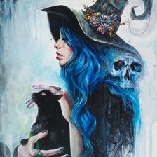 Схема вышивки «ведьма и кот»