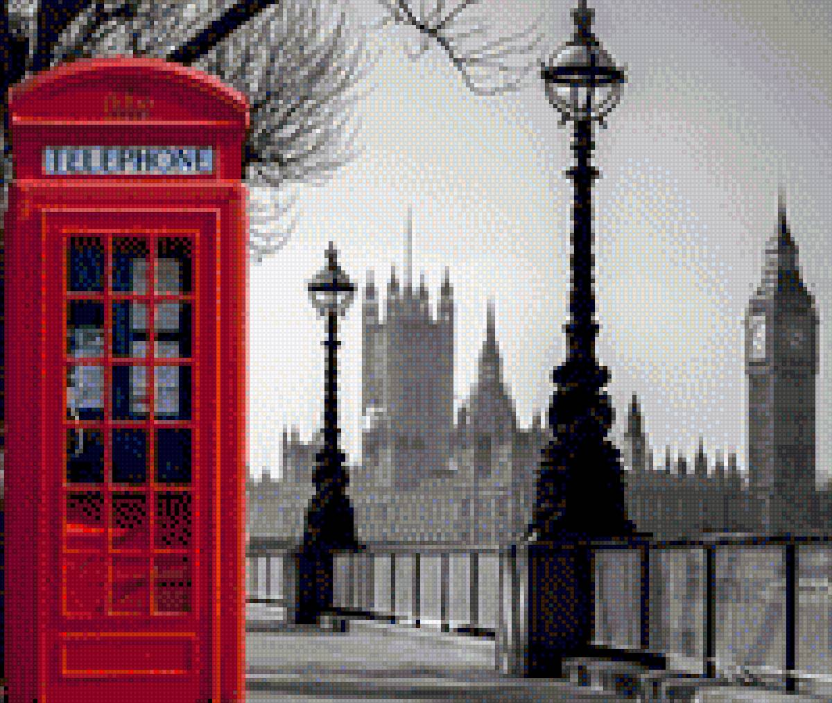 Лондон - черно-белый, города, телефонная будка - предпросмотр