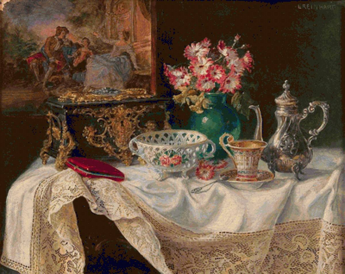 Натюрморт - скатерть, ваза, живопись, картина, натюрморт - предпросмотр