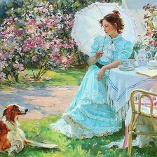 Схема вышивки «Девушка с собачкой»