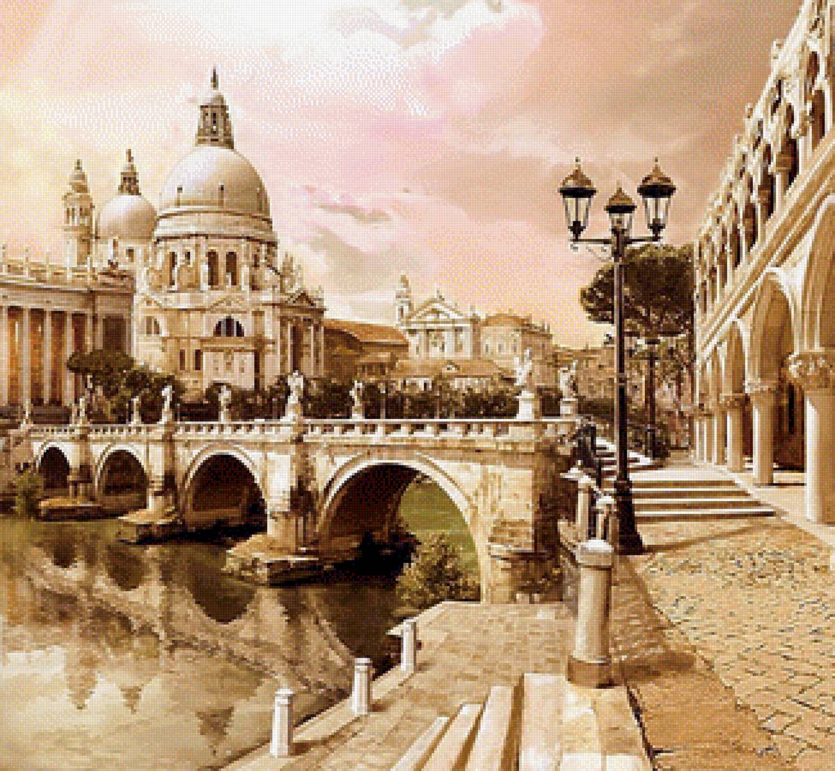 Старый город - город, вода, мост, сепия, купол - предпросмотр