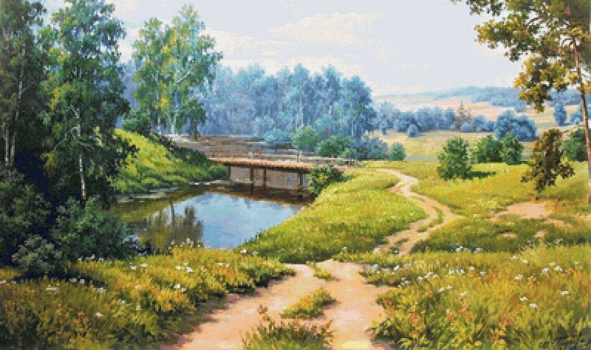 Летний пейзаж - природа, живопись, лето, картина - предпросмотр