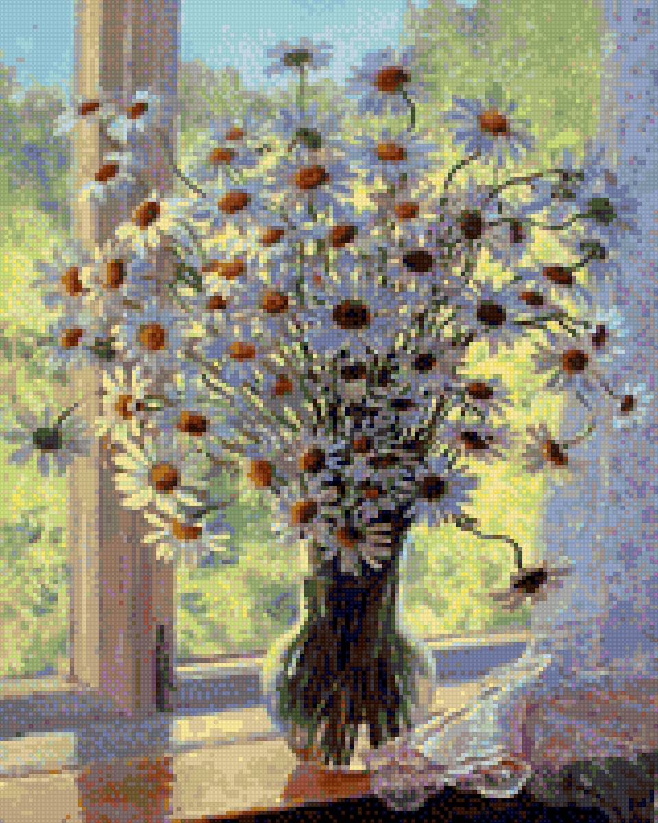 Ромашки на окне - букет, окно, ромашки - предпросмотр