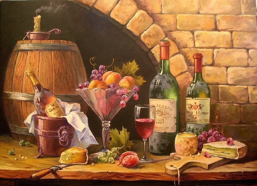старое вино - вино, боченок, фрукты - оригинал
