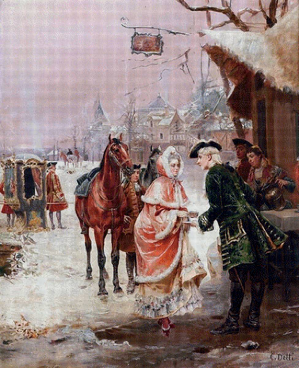 зимняя картина - зима, люди, природа - предпросмотр