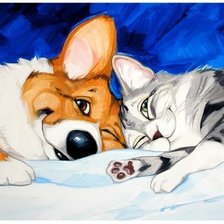 Схема вышивки «кот и пёс»