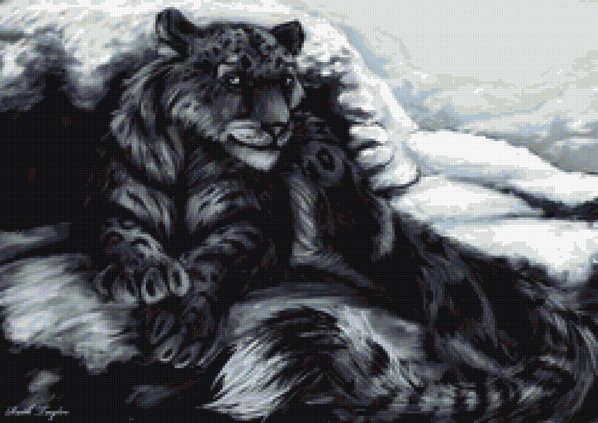 Черный барс в горах - зима, ирбис, барс, черный - предпросмотр