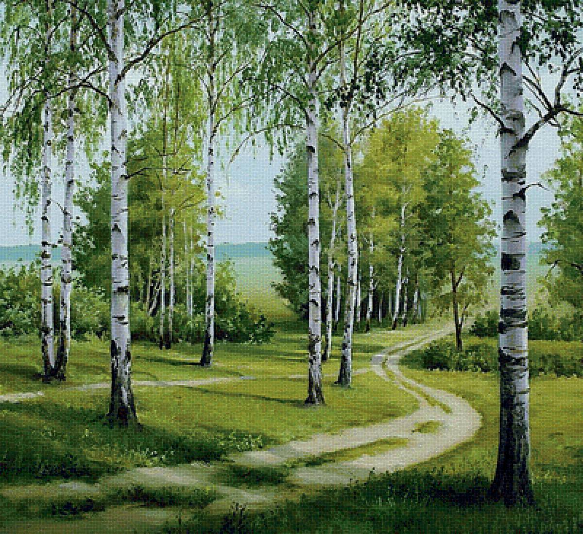 Пейзаж - дорога, лес, березы - предпросмотр