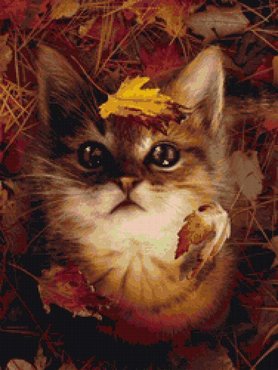 Котенок в листьях - котенок, листья, осень - предпросмотр