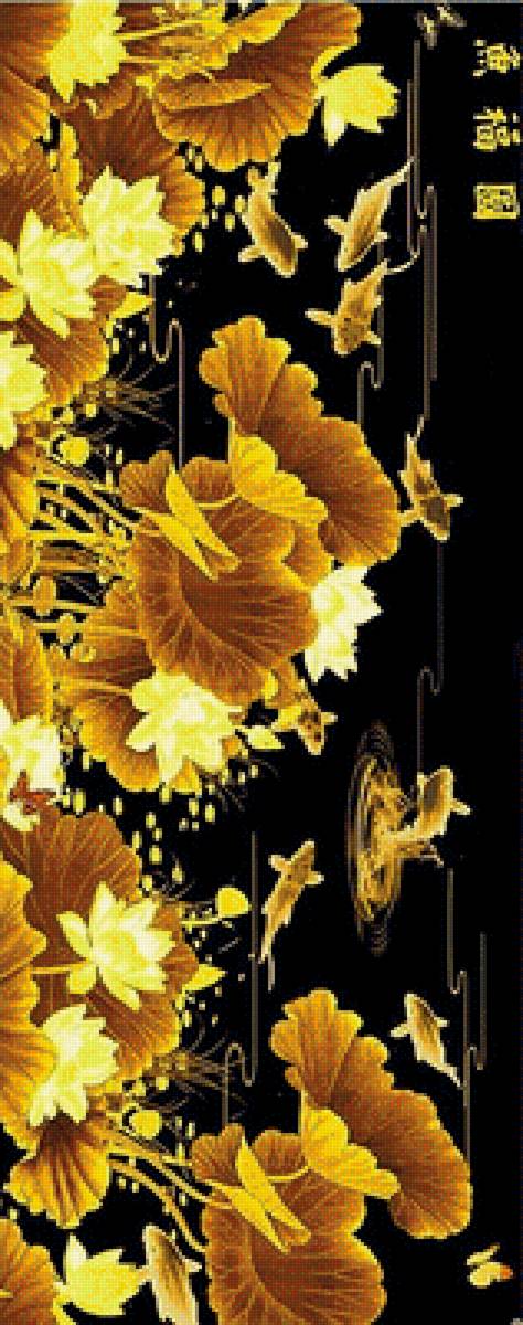 золотые рыбки - рыбы, панно, цветы - предпросмотр