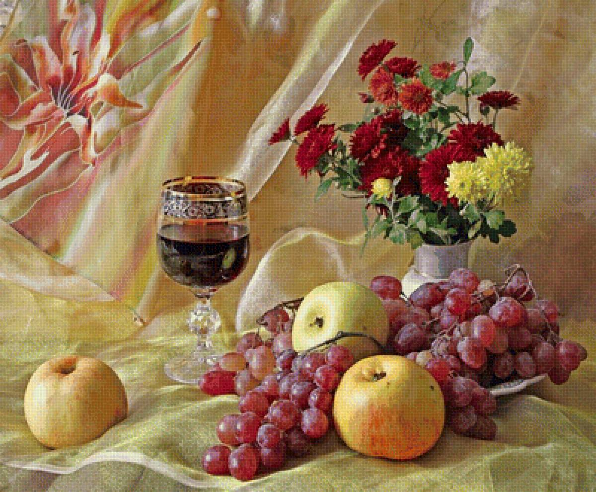 Натюрморт - фрукты, натюрморт, цветы - предпросмотр