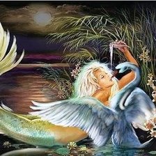 Схема вышивки «Русалка и лебедь»