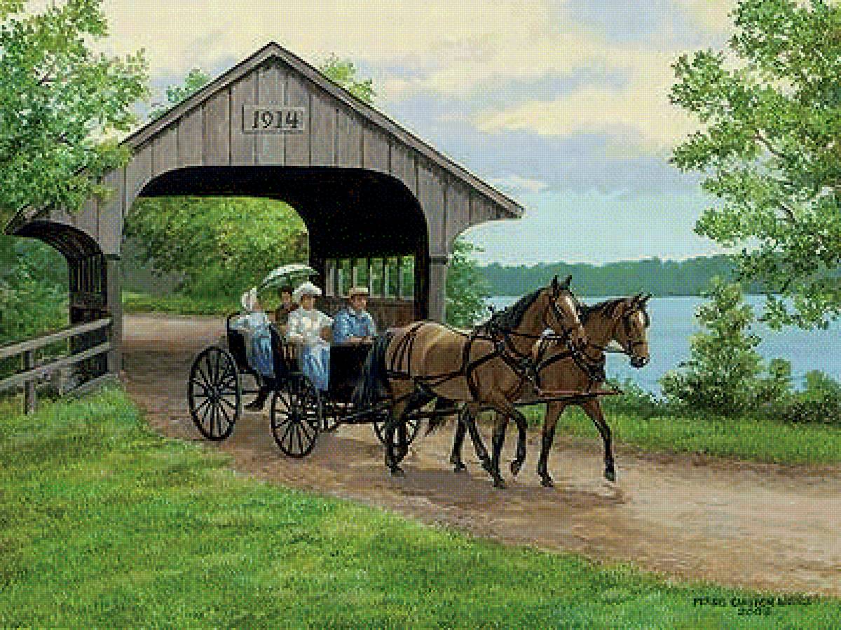 на прогулке - природа, картина - предпросмотр