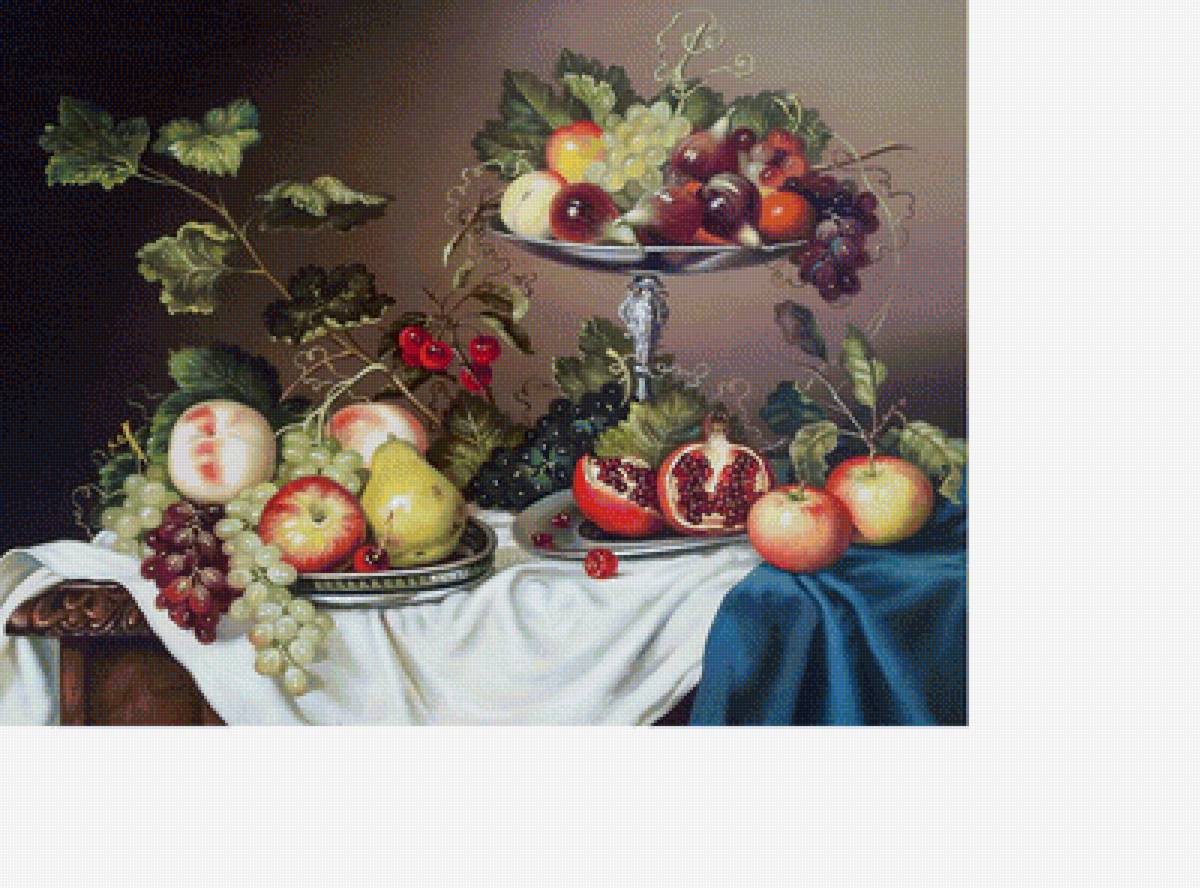 Натюрморт - персики, гранат, виноград - предпросмотр