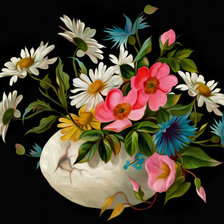 Схема вышивки «Цветы в вазе на чёрной канве»