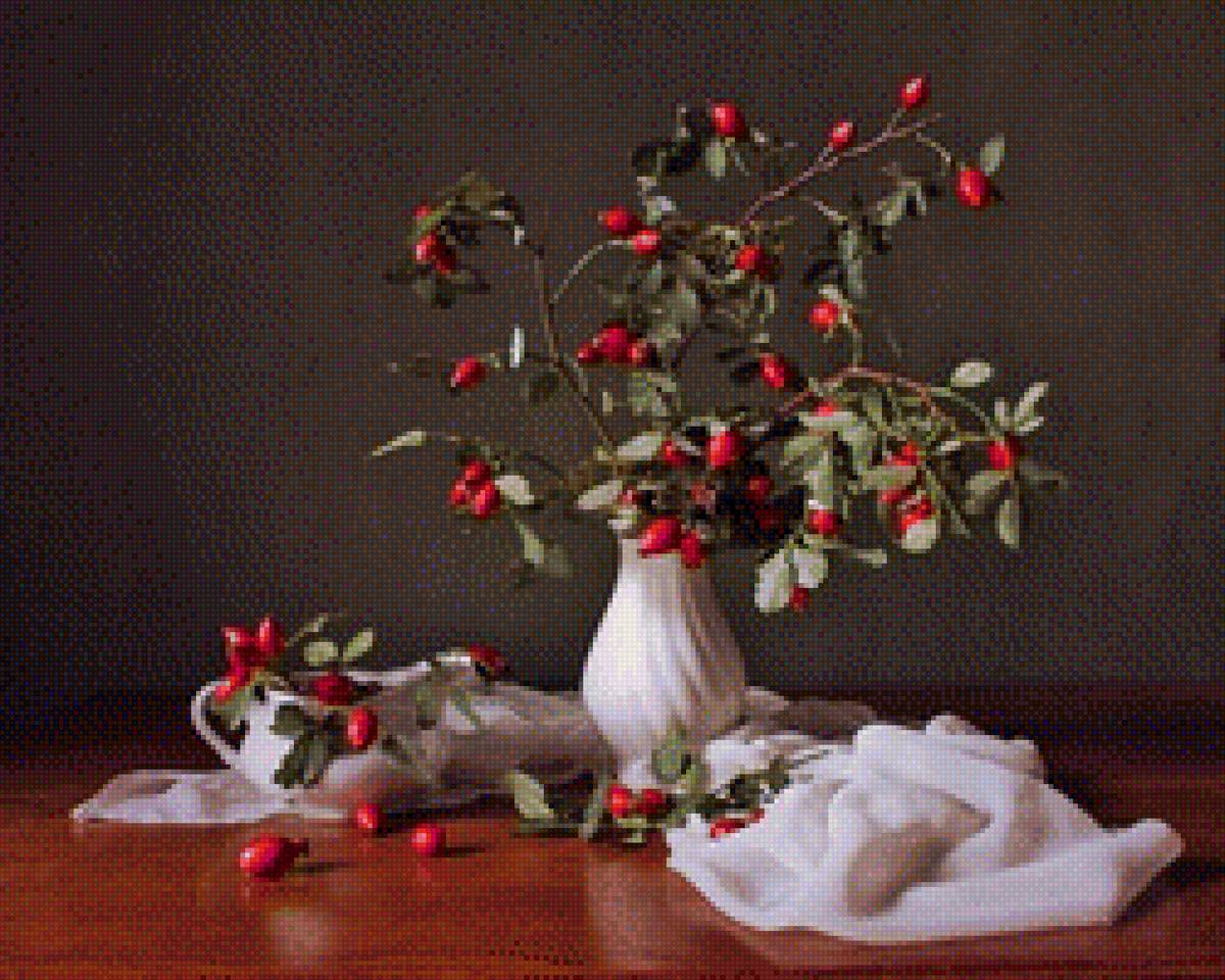 Шиповник - натюрморт, шиповник, ваза - предпросмотр