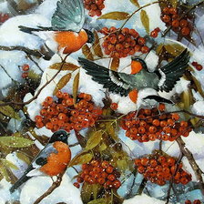 Схема вышивки «снегири на рябине»