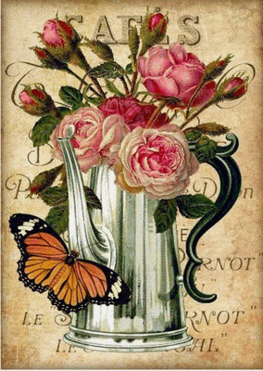 motýľ,kvety,kanvica - предпросмотр