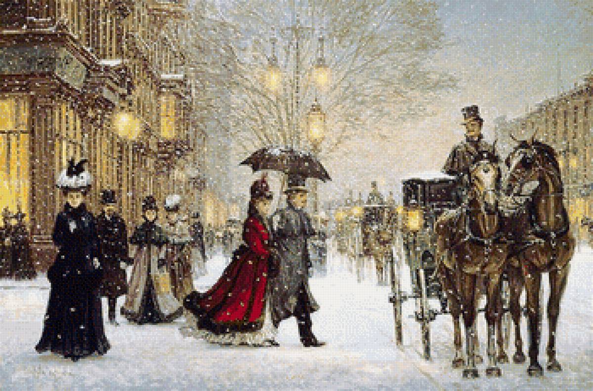 Зимняя прогулка - зима, пара, город, красота, люди, прогулка - предпросмотр