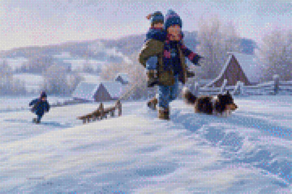 15 - снег, зима, зимний день, дети, дети и животные - предпросмотр