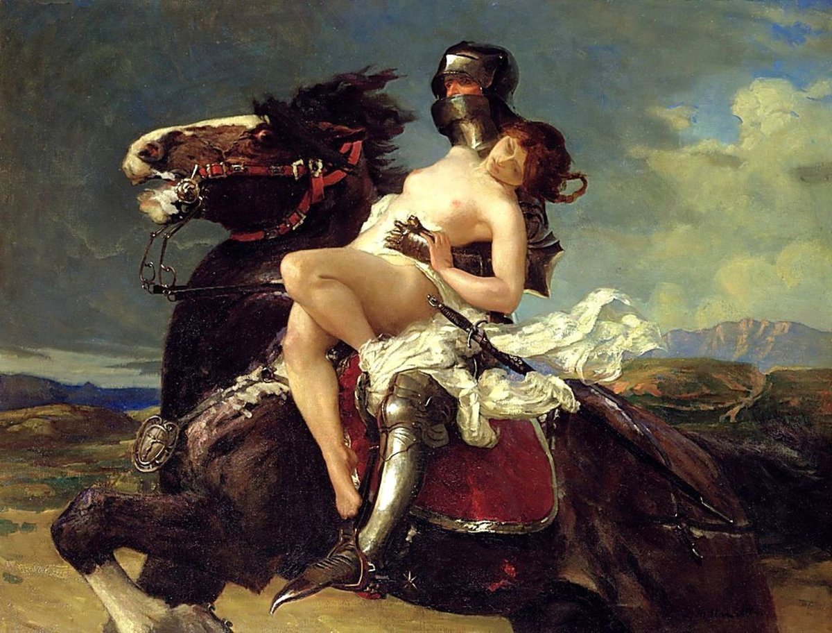 The-Rescue - всадник, женщина, похищение, нагая, лошадь, рыцарь - оригинал