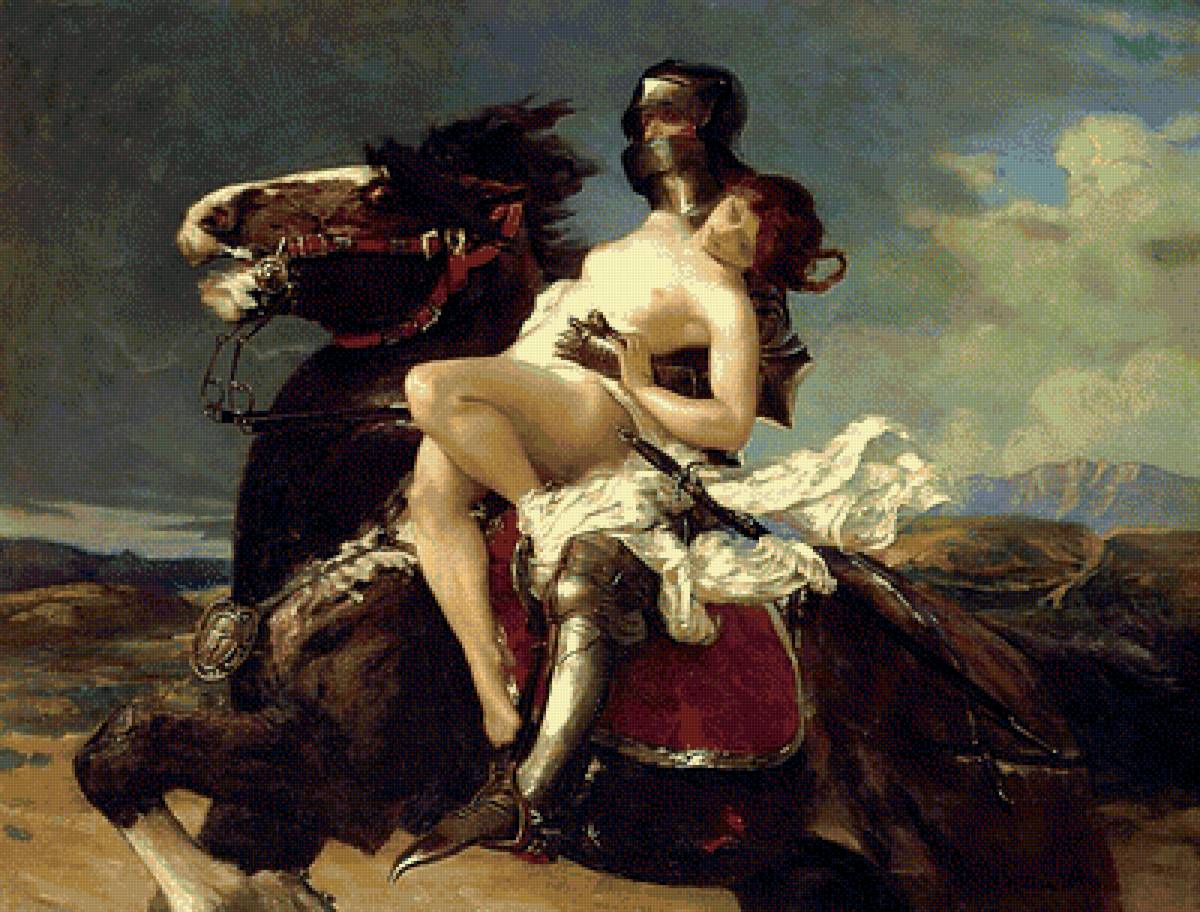 The-Rescue - рыцарь, похищение, лошадь, всадник, нагая, женщина - предпросмотр