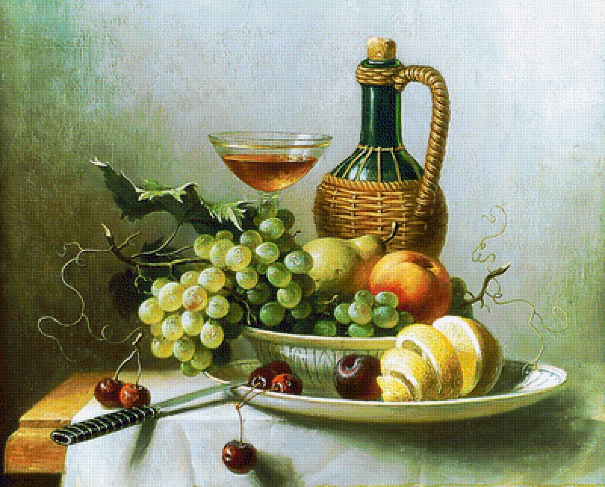 Натюрморт с виноградом. - вино. вишня. натюрморт, виноград, живопись. - предпросмотр