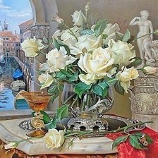 Схема вышивки «Натюрморт с белыми розами»