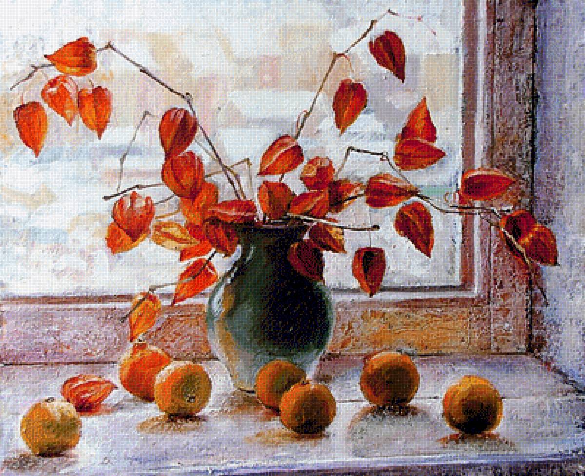 Зимний натюрморт. - натюрморт. живопись., цветы. физалис - предпросмотр