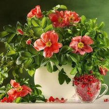 Схема вышивки «НАТЮРМОРТ С ШИПОВНИКОМ, ЯГОДАМИ»