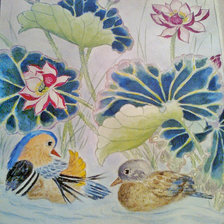 Схема вышивки «мандаринки и лотосы»