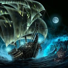 Схема вышивки «летучий голландец в ночном море»