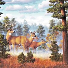 Схема вышивки «Олени в лесу»