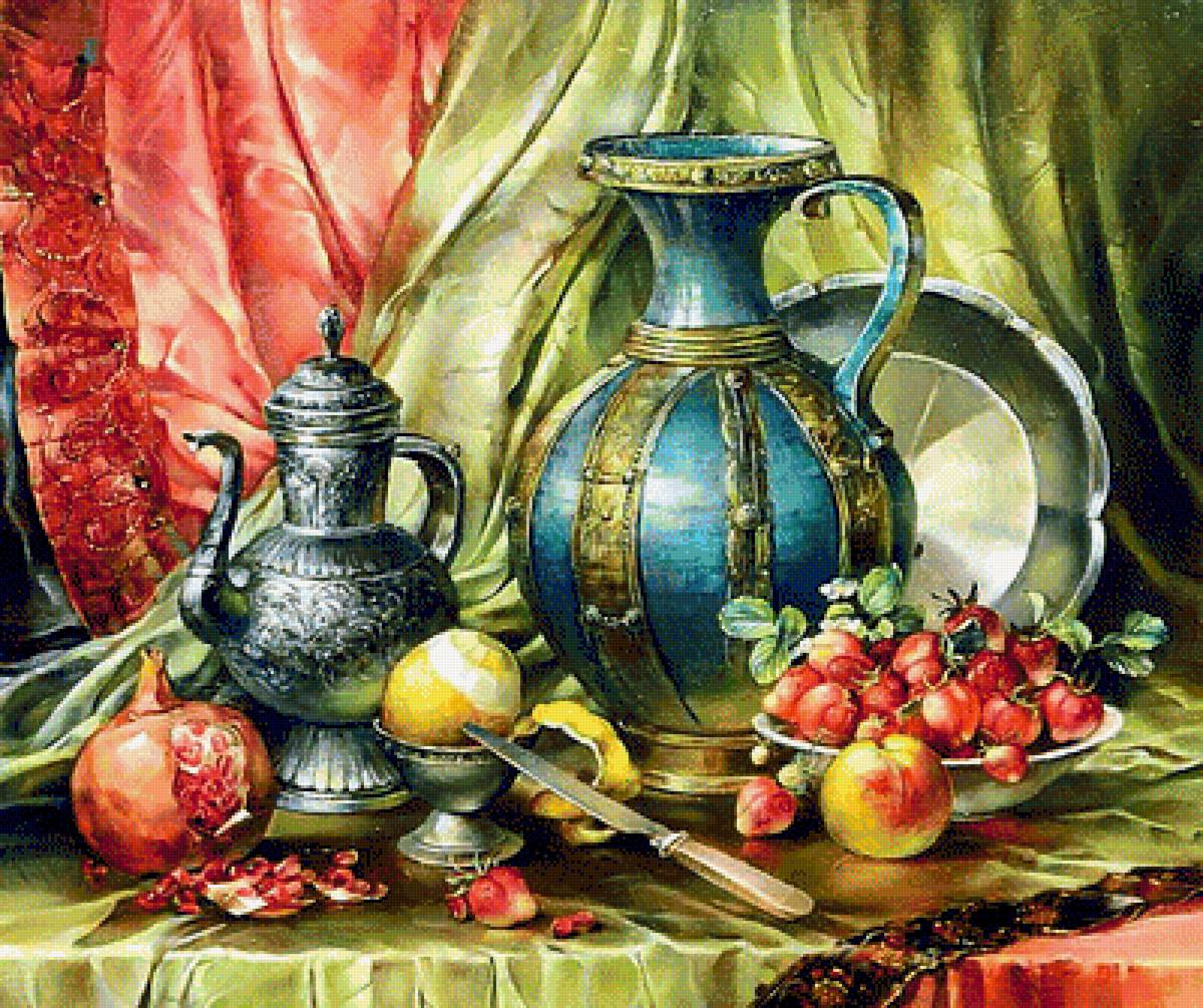 Натюрморт с кувшином. - живопись., фрукты, натюрморт, кувшин - предпросмотр