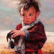 Схема вышивки «Мальчик со щенком»