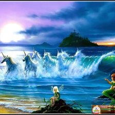 Схема вышивки «единороги в волне и фея»