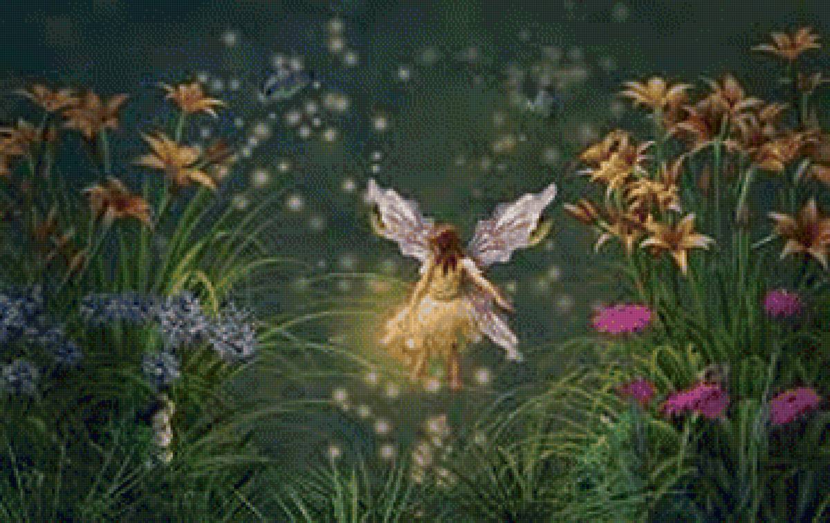 фея в полете над лугом - предпросмотр